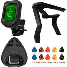 Guitar Accessories Set - Tuner, Capo & 10 Random Picks - Plectrum Holder