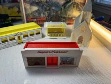 🚂 O SCALE- PLASTICVILLE DINER, FROSTY BAR, SUPERMARKET, CHURCH💥 L1474