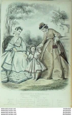 1863 Ladies Shop Fashion Engraving # 6 (Watercolor Old Fashion Plate)