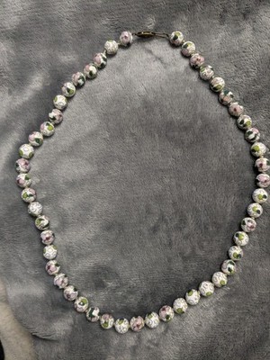 Vintage Chinese Export Cloisonné Floral Bead Heavy Knotted Enamel Necklace