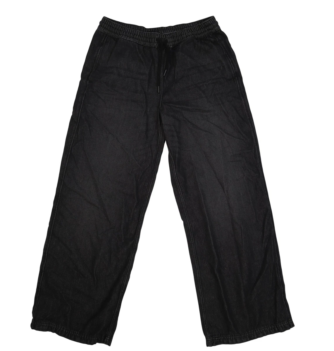 Pantalones para mujer H&M S negros de mezclilla cintura elástica con puños cordón nuevos con etiquetas