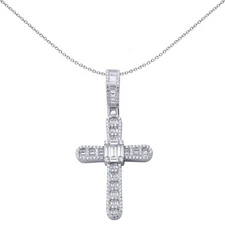 Sterling Silver Jewelco London CZ Art Deco Loop Arch Paperclip Cross Pendant