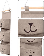 Set Da 2 Borse Portaoggetti Da Parete In Lino Con Tasche, Con Ganci, Struttura In Metallo, Dimensioni 23.5x39.5x10 Cm, Colore Grigio, Per Organizzare Cucina E Camera