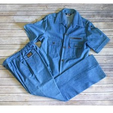 Vintage Levis Panatela Mens Blue Denim Leisure Suit Safari Shirt Pants Set 70s