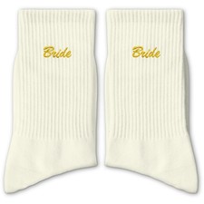 FUQWZ Bride Embroidered Socks - Wedding Day 'BRIDE' Crew - 8, Gold
