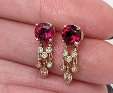 2Ct Round Cut Simulated Pink Ruby Women's Drop Earring In 14K Yellow Gold Plated