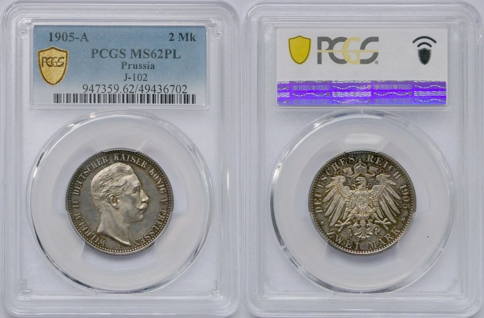 PCGS MS62PL !!! Preussen 2 Mark 1905 Wilhelm II. - Tolle Patina !!! - Bild 1 von 1