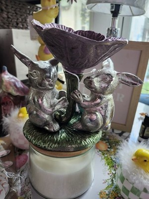 Martha Stewart Candy Dish. Two Bunnies Holding A Flower Easter Spring Metal
