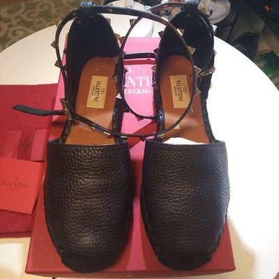 VALENTINO Sandales Sabots Mules En Cuir Avec Clous, Chaussures Femme 36 Noir - Photo 1/4