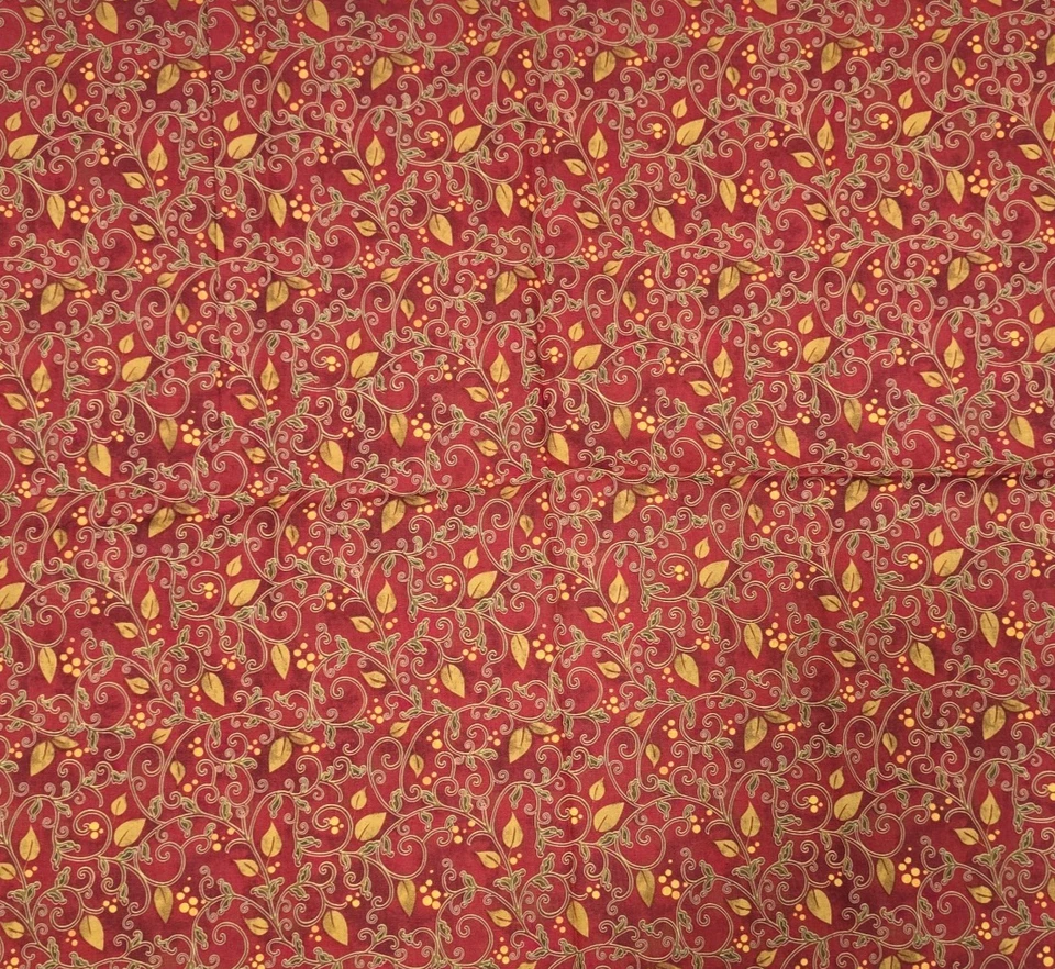 Cotton Fabric 18"x44" Nancy Maekawa Red Scroll Leaves Orange Holiday Blender - Image 4 of 4