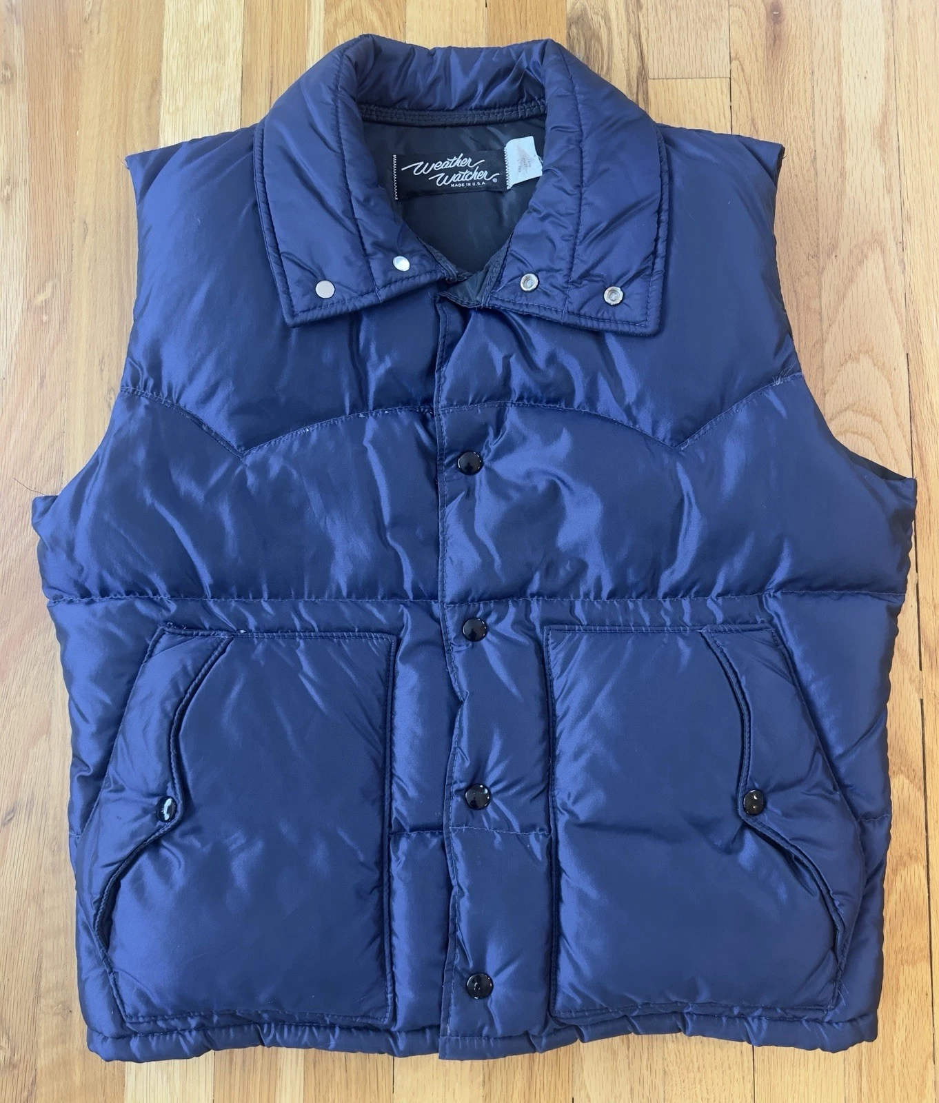 VTG Weather Watcher USA Down Puffer Vest Men's M Western Gorpcore Navy Blue GUC*