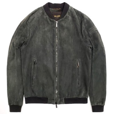 MOORER CORELLI-UR FOREST Slim Goat Suede Leather Bomber Jacket Zip Gray i52/54 L