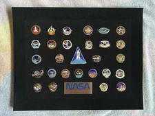 LOT OF 28: NASA Official Astronaut Crew Insignias PINS On Backboard