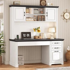 Farmhouse Computer Desk with Hutch and 3 Storage Drawers, 47.2" Home Office Desk