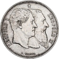 [#1167141] Belgium, Leopold II, 2 Francs, 2 Frank, 1880, Silver, AU(50-53), KM:3