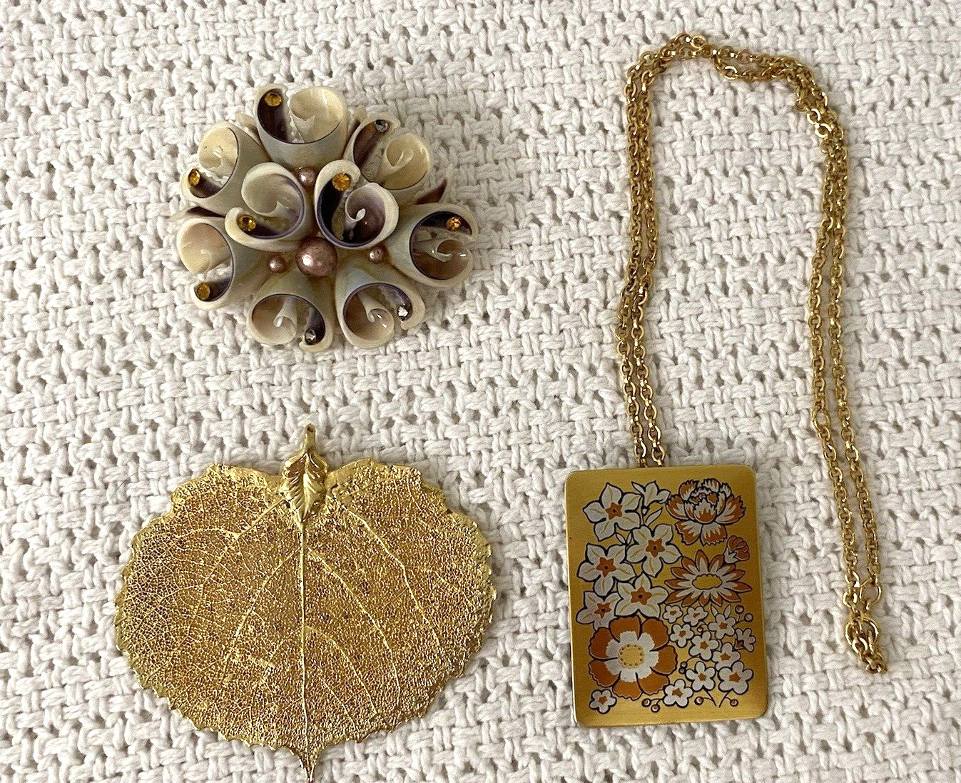 gold dipped leaf pendant, Reed  & Barton Necklace… - image 1
