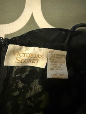 Victoria Secret Lingerie Teddy One Piece Bodysuit Black Lace Satin