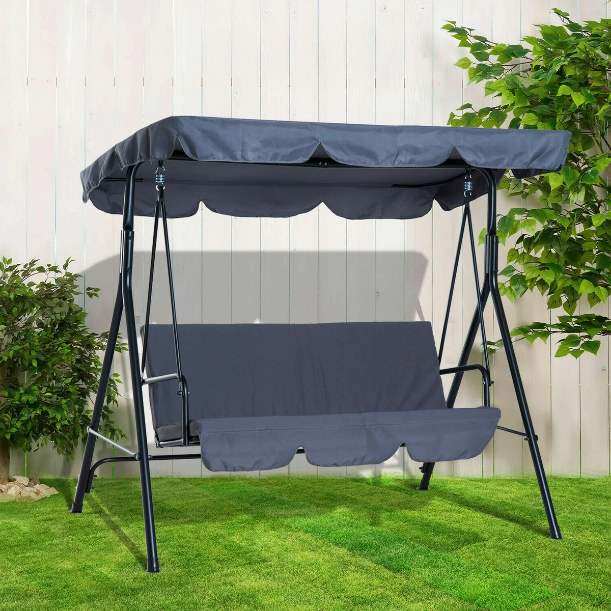 Garden Metal Swing Chair 3 Seater Hammock Patio Canopy Bench