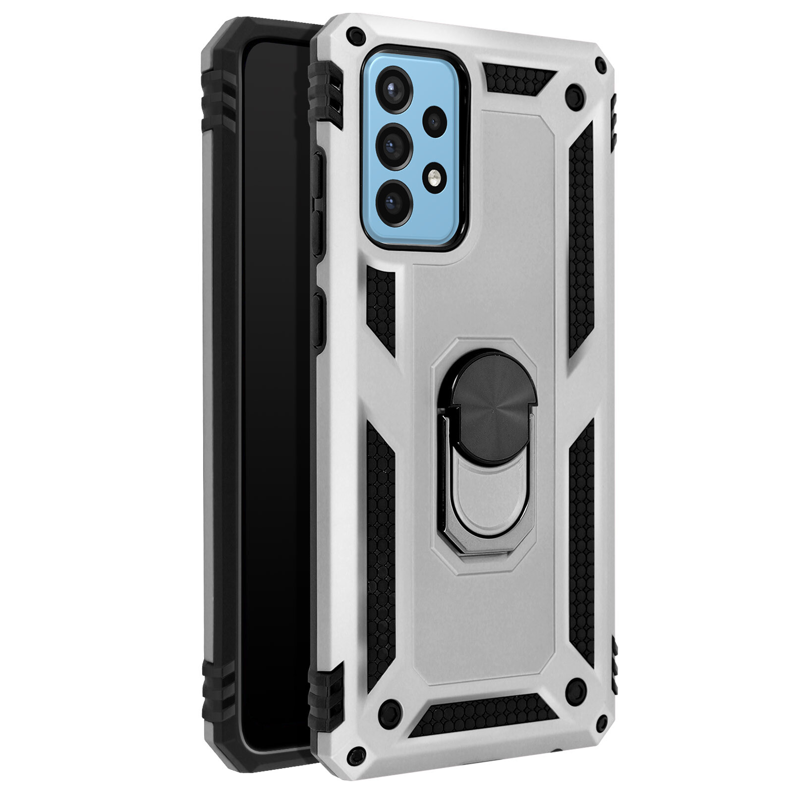 Back Cover for Samsung Galaxy A72 Anti-shock Bi-material Support ring grey