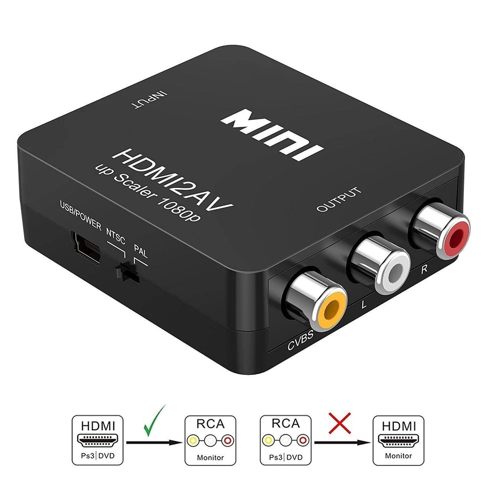 HDMI to RCA AV/CVSB L/R Video Box Converter HD 1080P 60Hz For PS3/PC/VCR HDMI2AV - Image 3 of 4