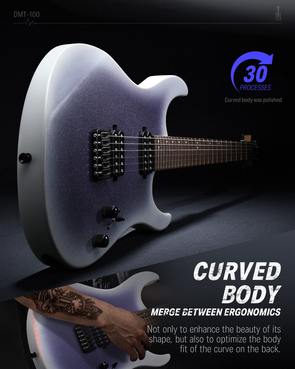 Donner DMT-100 Metal Electric Guitar 24 Fret With Gig Bag Purple
