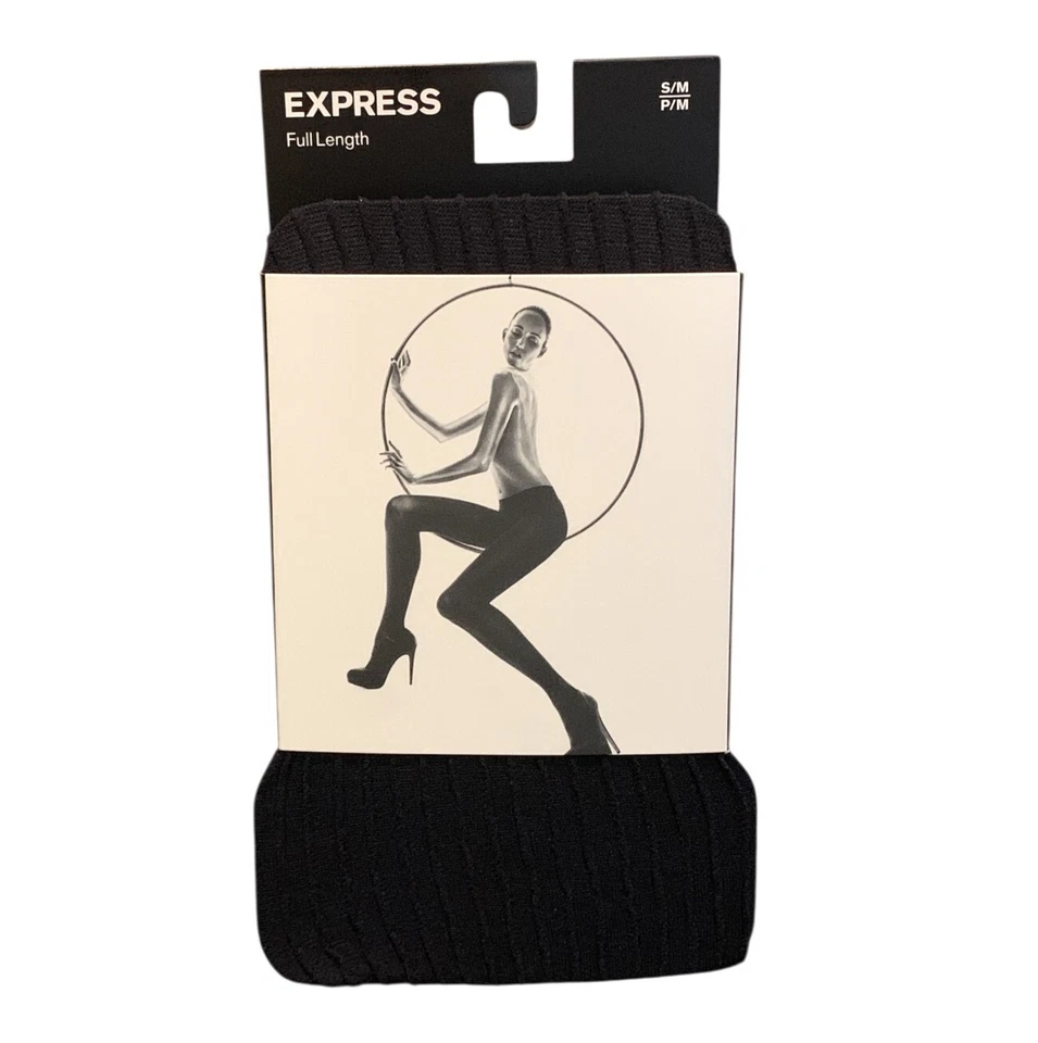 Paquete de 2 Medias Express Largo Completo Patrón Rayas Líneas Nylon Negro Transparente S/M Nuevas Foto 2 de 4