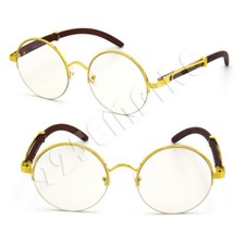 Men Gold Metal Frames Vintage Round Half-Rim Eye Glasses Hip Hop Clear Lens 376