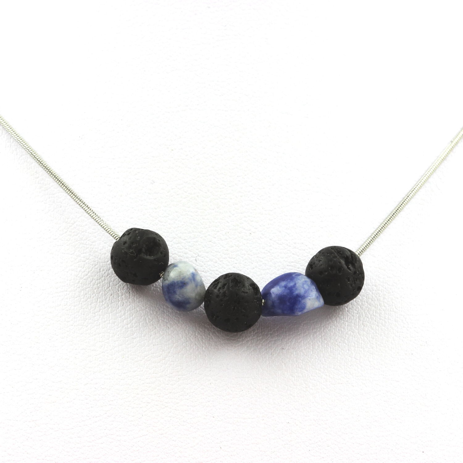stones And Minerals. Lava Bead Necklace 8 Mm + Blue Jasper From South Africa