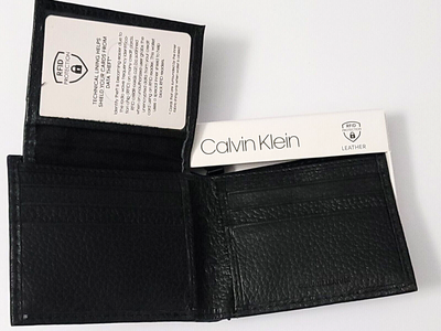 Calvin Klein Men Genuine Leather Slim Bifold Wallet RFID 