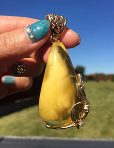 Authentic Authentic Yellow Amber With Sterling Silver 925 and gold plated pendant