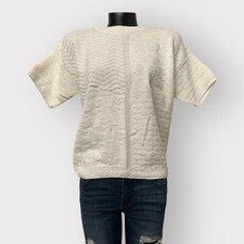 Worthington NEW VINTAGE Large Floral Knit Tee Sweater Short Sleeve White Retro