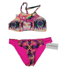 Tinibikini Swimsuit Multi Small Halter Tropical Reversible Two Piece Beach Brigh