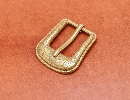 25mm Brass Plated Western Flower Rodeo Leathercraft Belt Buckle Tip 2 Pcs Set - Picture 4 of 10