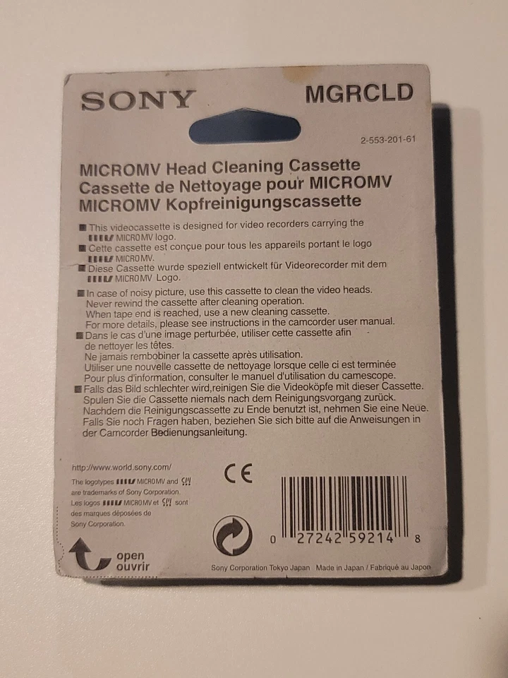 Cassette de limpieza de cabezales Sony Micro MV (GRCLD) NUEVO SELLADO Foto 2 de 3