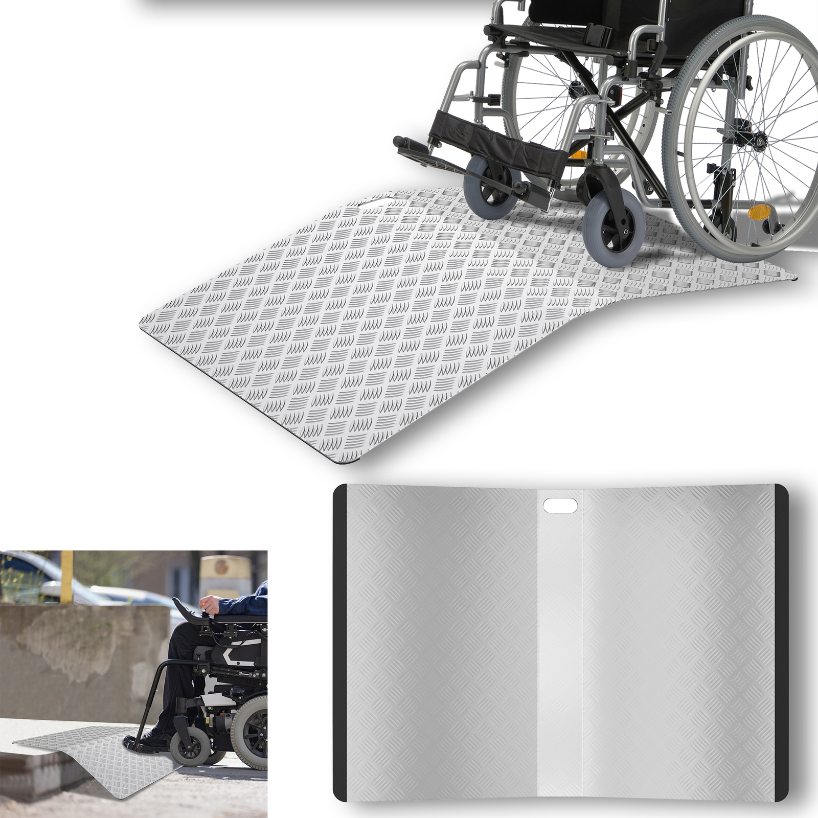 Schwellenbrücke Rollstuhlrampe Schwellenrampe aufliegend 60/80/100cm Länge Rampe