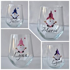 Personalised Wine Glass, Stemless, Personalised Gifts, Birthday Gift Gonk, Gnome