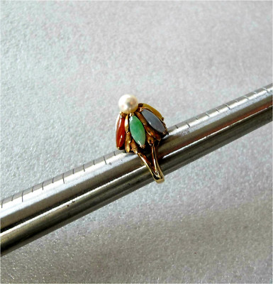 14K Yellow Gold Jade Pearl Solitaire Designer Lady's Ring Appraisal $2900.00