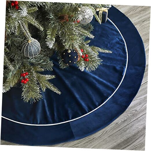 Christmas Tree Skirt, 48 inches Velvet Fur Plush Blue Tree Skirt, Xmas Tree
