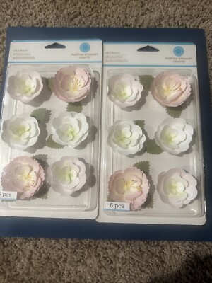 Martha Stewart Crafts White & Pink Dimensional Flower Stickers Lot of 2 Pkgs  
