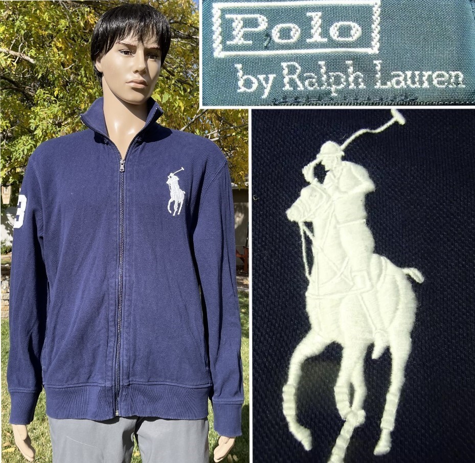POLO RALPH LAUREN big pony full zip pista giacca riscaldamento cotone #3 blu navy uomo XL