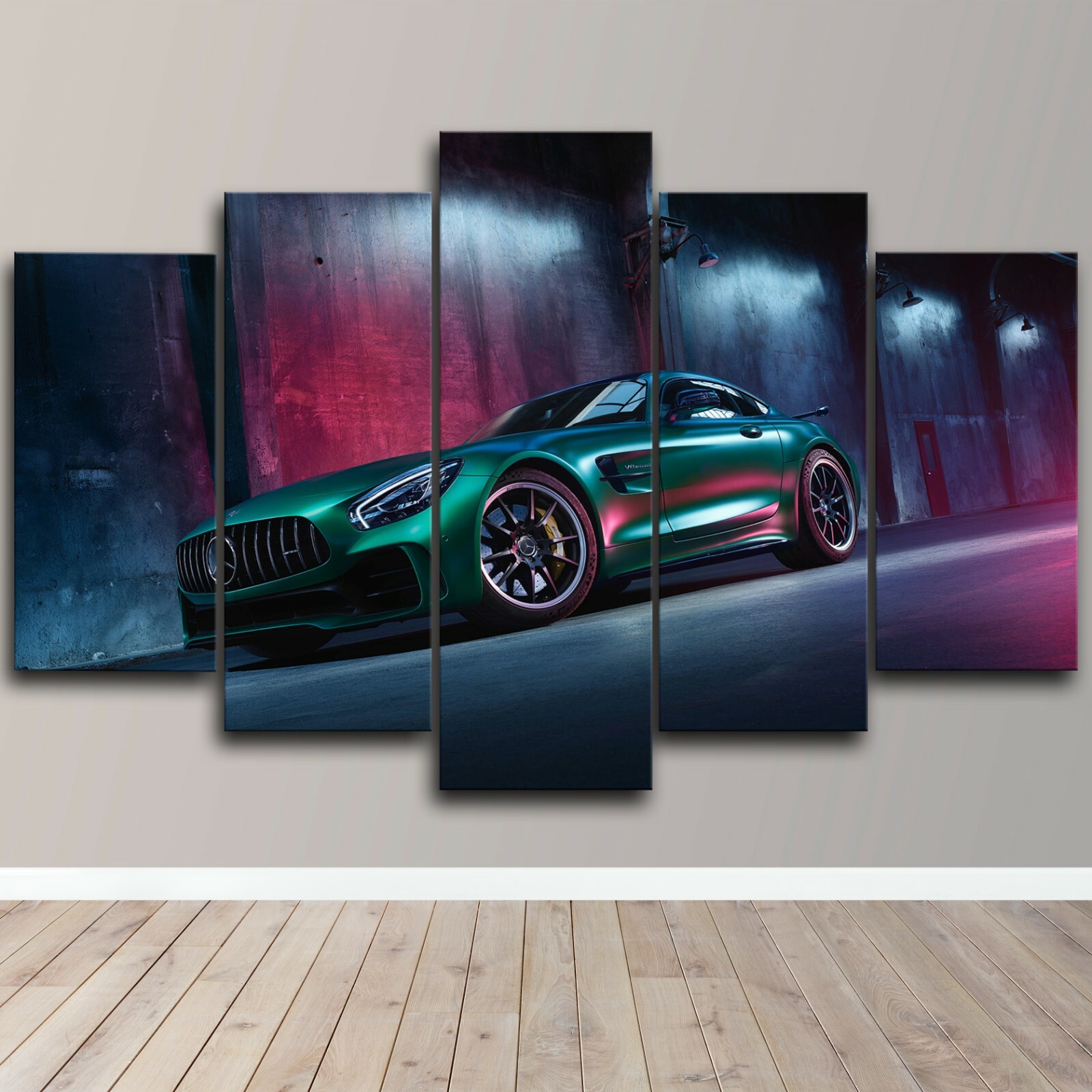 Benz AMG Green Side View Beauty Car 5 Piece Canvas Wall Art Print Home Decor