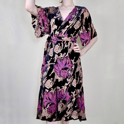 ZARA Woman Devroe Velvet Kimono Wrap Dress, Size Small Dark