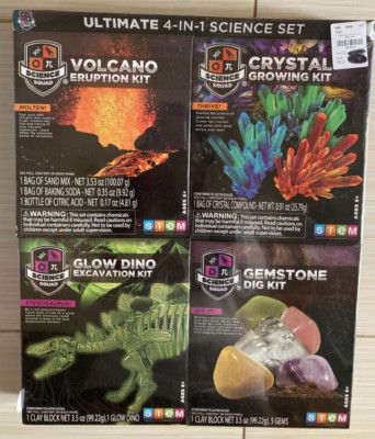 Science Squad Ultimate 4in1 Science Set Neon Crystals Glow Dino Gemstone Volcano | eBay