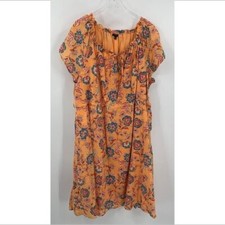 Talbots Plus cotton floral shift dress peach elastic waistband 22W