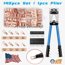 Large Wire Terminal Crimping Tool 6-50mm² Crimper Plier / 140PCS Cable Lugs Kit