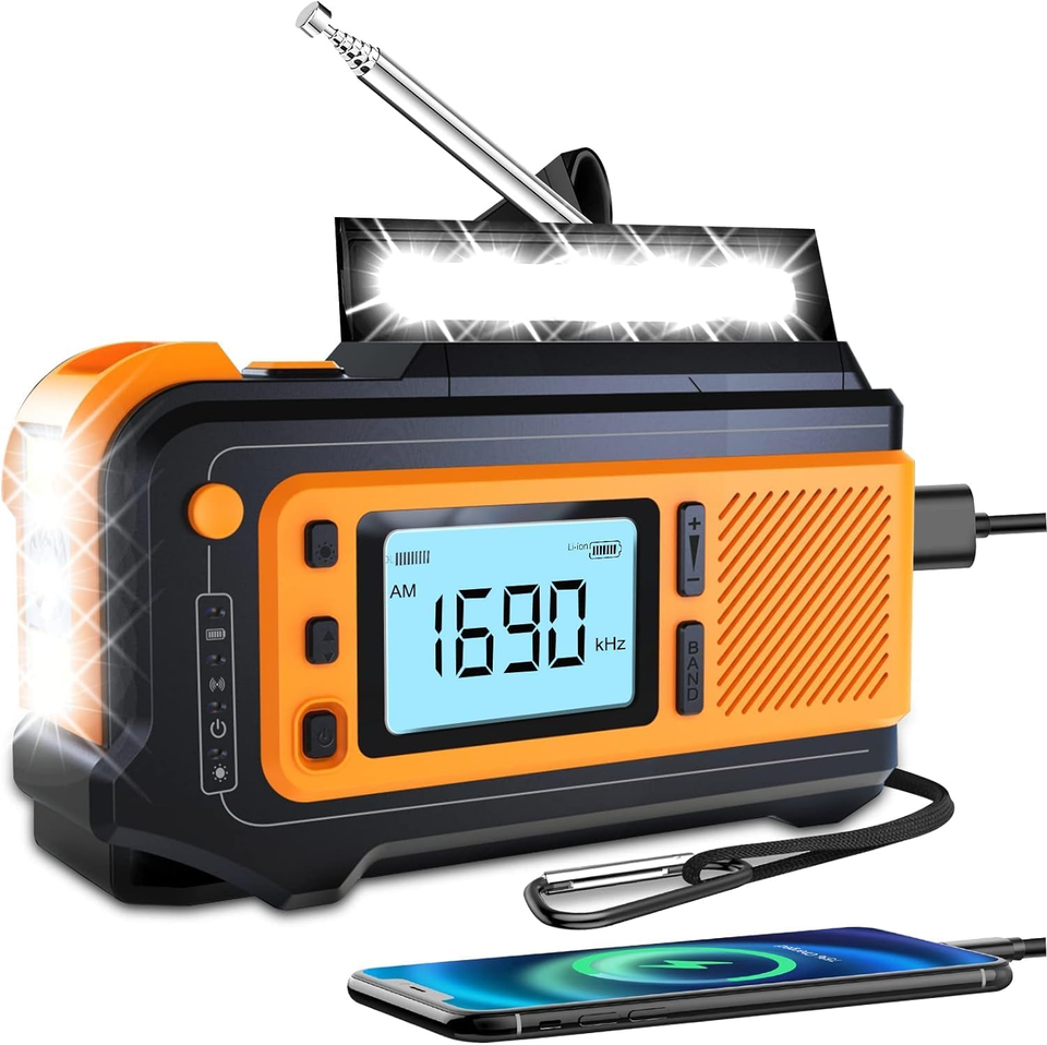 Solar Radio, Portable Water Resistant Emergency Radio, Multifunctional Power Bank With Flashlight And USB Charger Get AM/FM/7 NOAA Weather Channels 4 Modes Charging SOS Alarm For Hiking Camping (Red