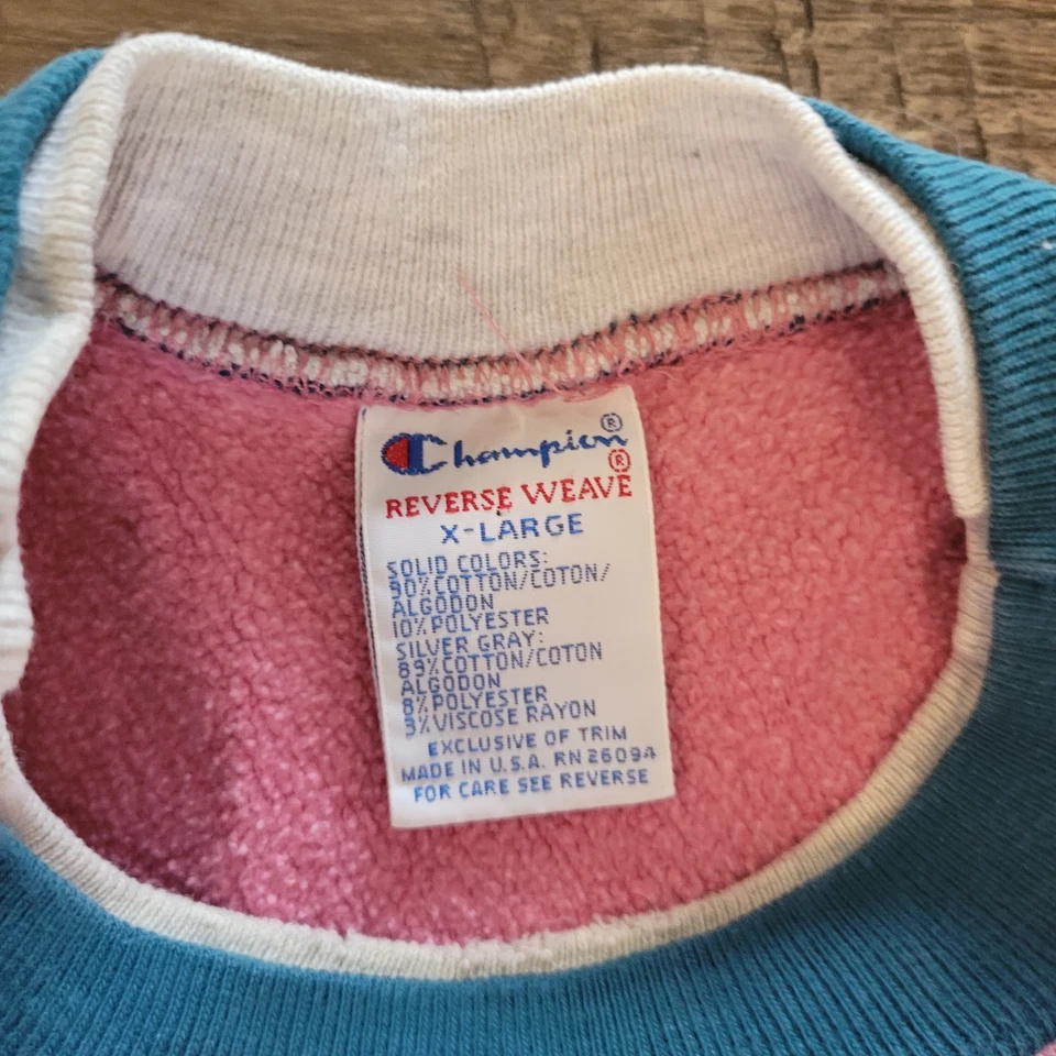 Moletom de rugby feminino vintage anos 90 Champion tecido reverso XL rosa remendo de cotovelo EUA - Imagem 2 de 4