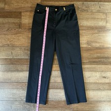 St John Sport Marie Gray Black Stretch Pants Sz 8 Straight Leg Gold Hardware 28F