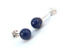Sterling Silver Lapis Lazuli Stud Earrings Genuine 6mm