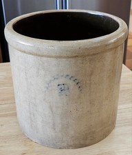 Antique Salt-Glazed Stoneware Crock Jar with Cobalt Blue Stenciled Decoration — listing 2